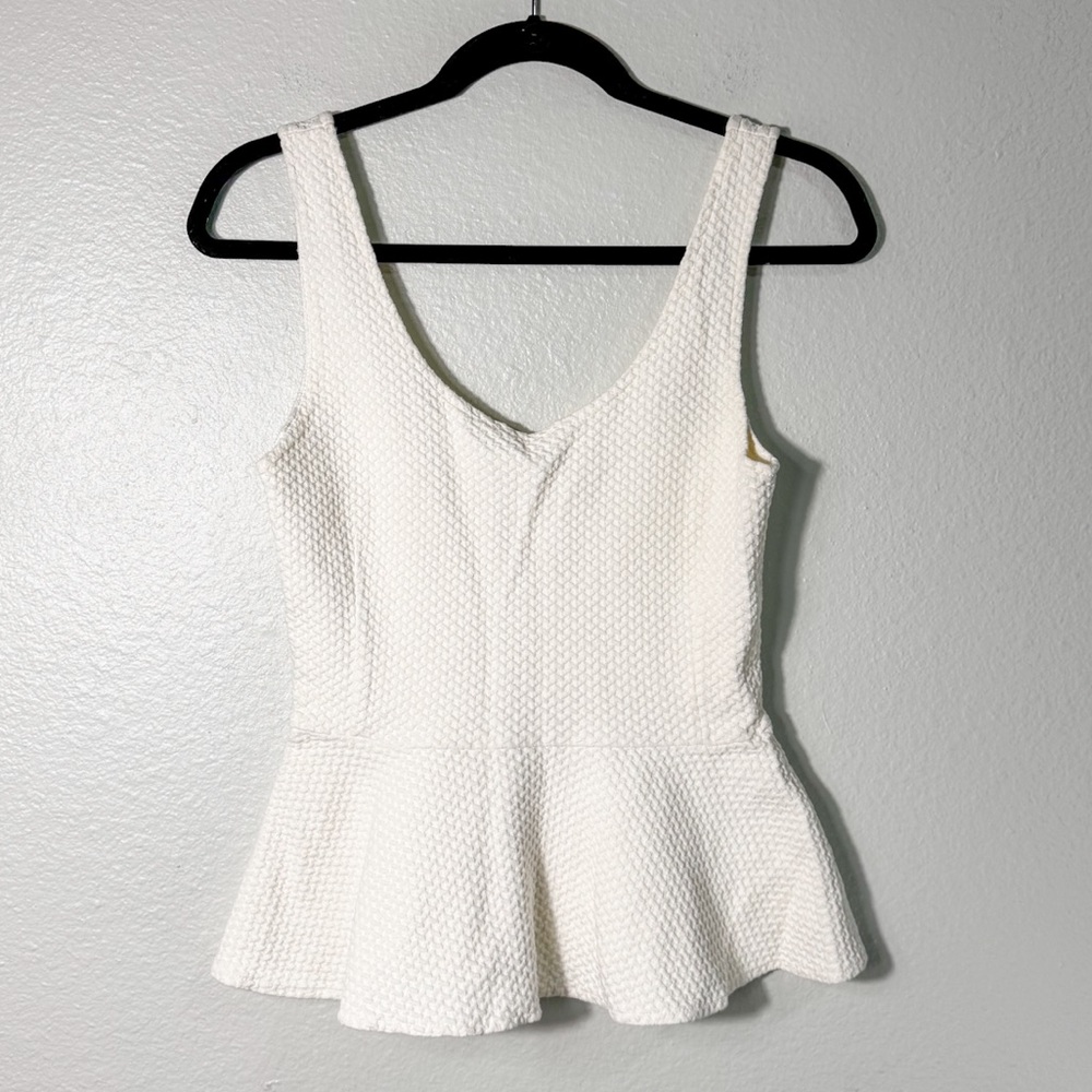 Anthropologie Ganni Cream Textured Peplum Tank Top